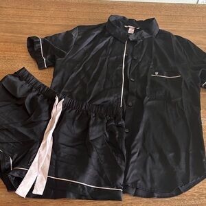 Victoria's Secret Black Satin Sleepwear with Pink Accents